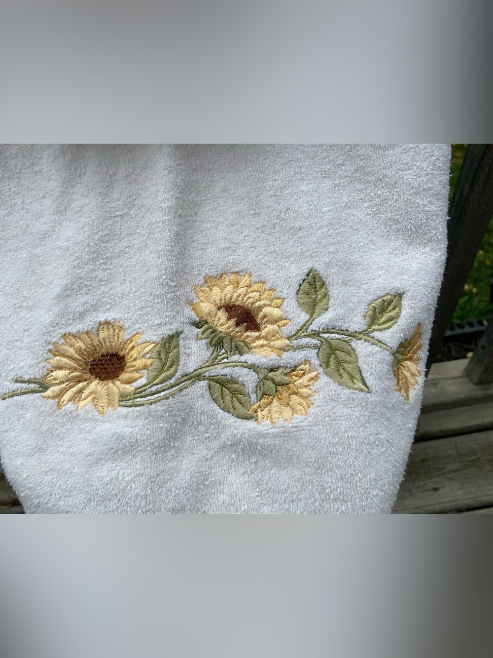 VTG 90s Sunflower Bath Towel Set Gingham Trim Embroidered Avanti Farmhouse - Picture 3 of 12